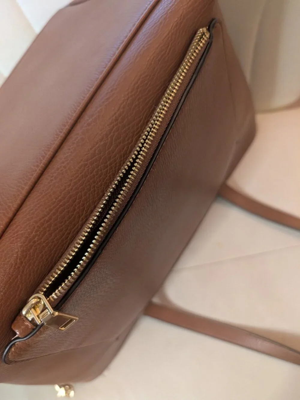 Poppy & Peonies Go Getter Brown Cognac Leather Laptop Tote Bag